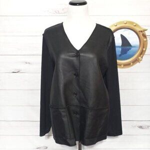 Diane Von Furstenberg Pleather Front With Sheer Sleeves‎ Black Jacket Size S